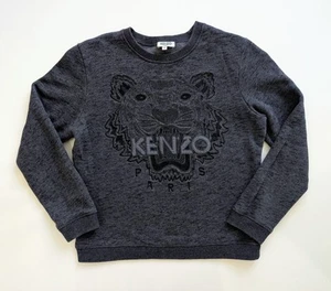 Kenzo Paris Tiger Melange Gray Sweatshirt Cotton Embroidered Pullover Size M - Picture 1 of 14