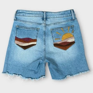 Driftwood Lulu Denim Jean Shorts 26 Light Wash Sunset Embroidered Frayed Hem - Picture 1 of 10