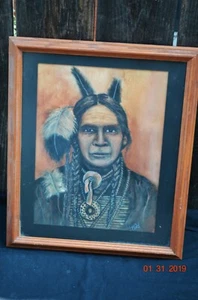 Original Art Watercolor Native American Portrait framed matted 14 x 16 Western - Picture 1 of 12