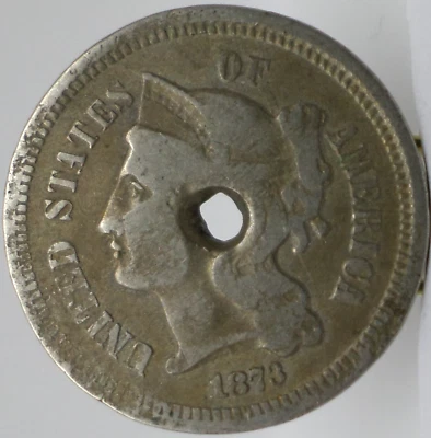 1873 Three-Cent Piece, 3 Cents Nickel, Holed - #C48595NQ - Image 1 of 2