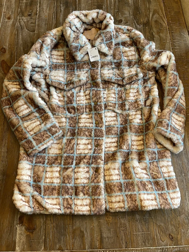 Free People клетку меха Shacket куртка уютный супер мягкий размер M новый с Ярлыками $280 клатч - Изображение 1 из 4