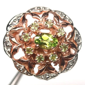 Gemstone Unheated Green Peridot Jewelry Ring 925 Silver Rose Gold Size 8 - Picture 1 of 4