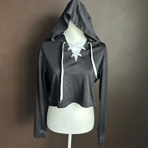 Material Niña Talla Mediana Ropa Activa Prenda para el torso recortada Entrenamiento Sudadera Negra Blanca - Imagen 1 de 4