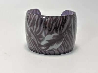 Gray Black Metallic Wide Feather Leaf Open Cuff Bracelet - Image 1 of 4