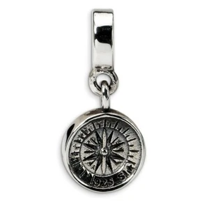 Compass Dangle Bead .925 Sterling Silver Antique Finish Reflection Beads - Picture 1 of 4