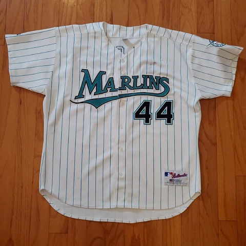 VTG 90s Russell Athletic MLB Florida Marlins Pinstripe Authentic Jersey size 52 Cover