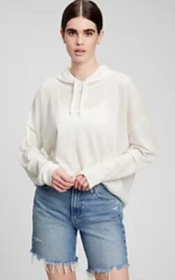 GAP White Linen Blend Pullover Hoodie, XXL - Image 1 of 4