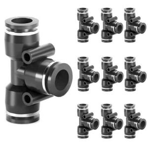 10Pcs Black Push To Connect Air Fittings Tube 3/16" Od Air Line Tee Union Push - Picture 1 of 9
