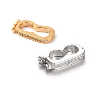 Pearl NECKLACE SHORTENER clasp w. safety catch - 925 sterling silver/CZ-15mm - Picture 1 of 6