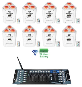 (8) Rockville RockWedge LED White Battery Powered Lights+Wireless DMX Controller - Picture 1 of 12