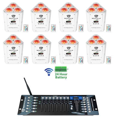 (8) Rockville RockWedge LED White Battery Powered Lights+Wireless DMX Controller - Image 1 of 4