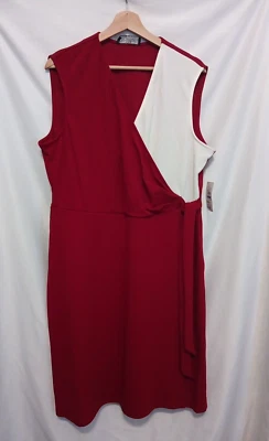 Vestido envolvente sintético KASPER para mujer XL rojo carmesí acento crema cuello en V sin mangas Foto 1 de 4