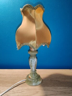 Ancienne Petit lampe de Chevet bureau en pierre onyx vert vintage A Saisir  - Photo 1/4