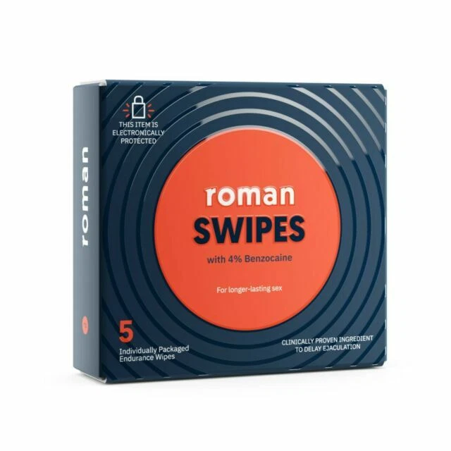 Roman Swipes with 4% Benzocaine Endurance Wipes (Pack of 5)