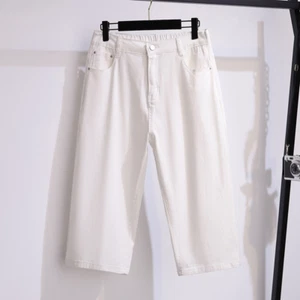 Women Denim Cropped Pants Trouser Jeans Shorts Hight Waist Stretch Plus Size Fit - Picture 1 of 12