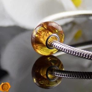 Honey Natural Baltic Amber Charm Fits Pandora Silver Small Gemstone Bracelet - Picture 1 of 5