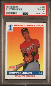 Graded 1991 Score Chipper Jones #671 Rookie RC Baseball Card PSA 10 Gem Mint - Picture 1 of 2
