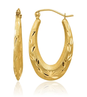 14K Solid Yellow Gold Oval Medium Hoop Earrings - Image 1 of 4