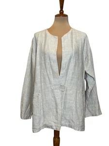 Vintage Tamiko Linen Overcoat Tunic Jacket Stitching Detail Minimilist Lagenlook - Picture 1 of 14