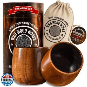 Set 2 bicchieri da whisky borbonico in legno carbonizzato premium - vetro vecchio stile - Foto 1 di 5