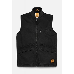 Timberland TB0A6GF7 Washed Canvas Baseball Collar Cotton Vest Gilet - Black - Picture 1 of 4