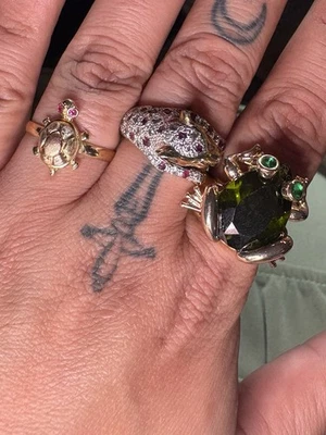 10k Yellow Gold Turtle Enamel 3D Ring Ruby Eye Sz6 Beautiful 🐢 Rarities 2.11G - Image 1 of 4