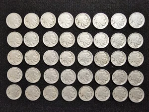 Rotolo completo (40 monete) 1927 Buffalo Nickels - monete esatte in foto - Foto 1 di 2