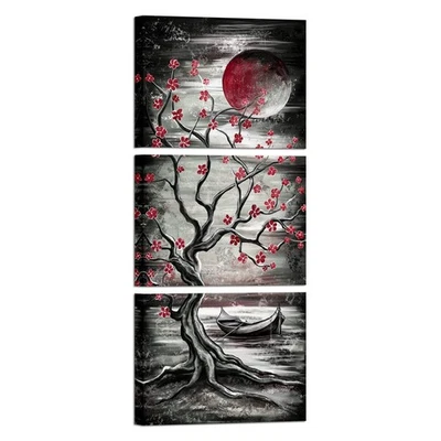 ARTES CREATIVAS 3 Piezas Árbol Luna Llena Lienzo Arte de Pared Moderno Abstracto Negro y Foto 1 de 4