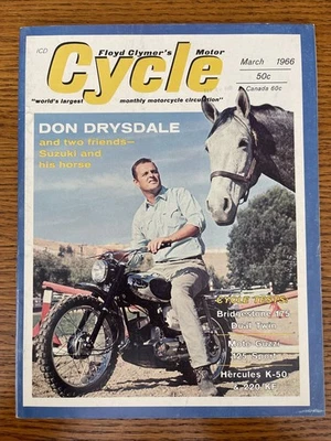 1966 March Cycle Motorcycle Magazine Don Drysdale Dodger Baseball Pitcher Suzuki - Image 1 of 4