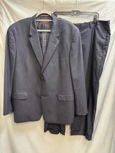 Tasso Elba Men’s Wool Navy Pinstripe Suit 48R Pants 40x26* Flawed** - Picture 1 of 24