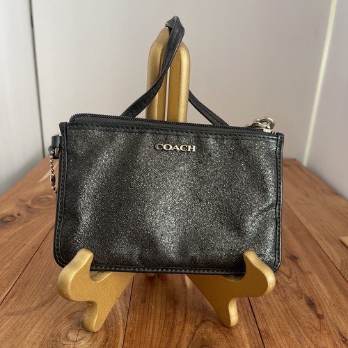 Coach Portafoglio Grigio Antracite Metallizzato Porta Carte di Credito Piccolo Vintage