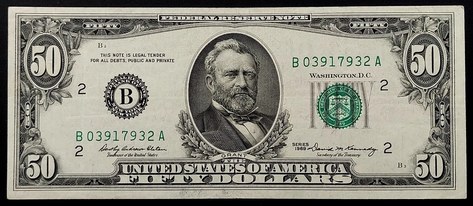 1969 $50 Federal Reserve Note, New York! AU! Fr# 2114 B. - Image 1 of 4