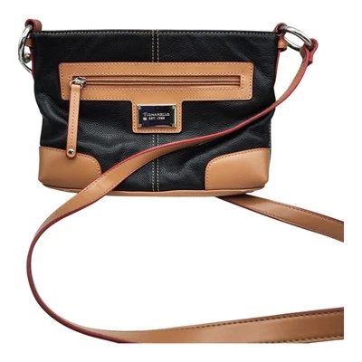 Tignanello Black Leather Crossbody Shoulder Bag Organizer Purse Handbag FLAWED - Image 1 of 4