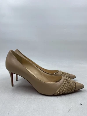 Christian Louboutin Pigalle Spikes Beige Leather Heel W 8.5 - Image 1 of 4