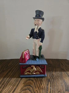 Uncle Sam Mechanical Coin Bank 11" Tall Solid Metal Vintage Bank Cast Iron - Picture 1 of 9