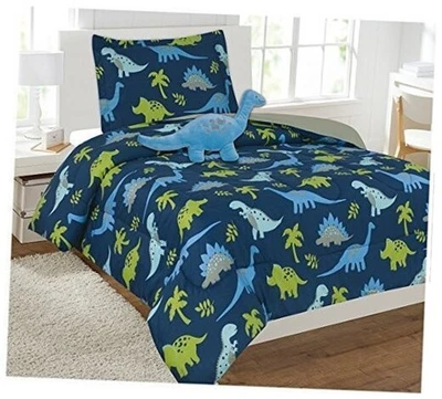  Juego de edredón para niños dinosaurio azul oscuro verde gris nuevo () doble Foto 1 de 2