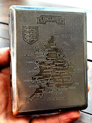 Rare Vintage Collectable KINCRAFT Map of ENGLAND Cigarette Case Chrome Plated - Image 1 of 4