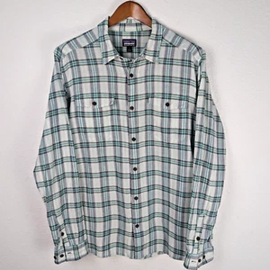Patagonia Worn Wear Button-Up Shirt L Plaid Blue Long Sleeve Lightweight Men's - Picture 1 of 12