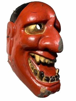 Máscara Shikami Diablo Madera Japón Japón Japonés Danzado Antigua 1800 ¡PÁTINA! Foto 1 de 4