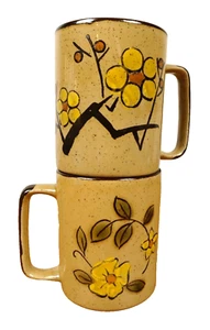 Vintage Otagiri Coffee Mugs x2 Tankard Beer Floral Speckled Stoneware Japan - Picture 1 of 11