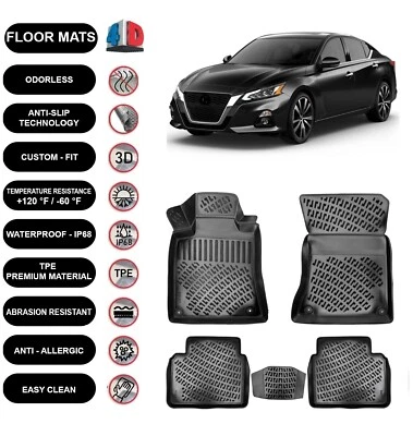 Floor Mats Liner Fits Nissan Altima (2018-2022) Waterproof 4D Molded Black 4pcs - Imagem 1 de 4