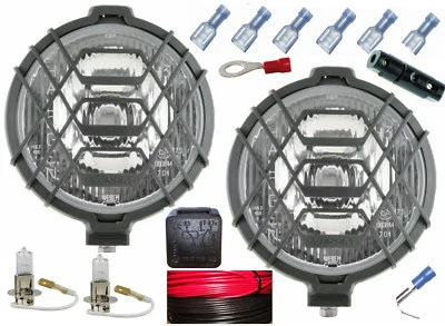 2 Stück H3 Fernscheinwerfer Halogen Scheinwerfer Gitter Kabel Relais Birnen 12V - Bild 1 von 4