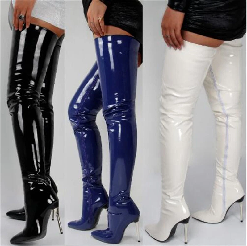 11cm Womens Zip Thigh High Over Knee Boots Pointy Toe Stiletto High Heels Shoes - Image 1 of 4