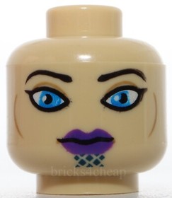 Lego Head Alien Dark Purple Thin Brows Large Reddish Brown Eyes Horns Red Lips