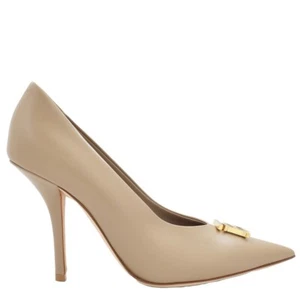 Burberry Beige Ezra 100 Monogram Motif Leather Pumps, Brand Size 39 (US 9) - Picture 1 of 10