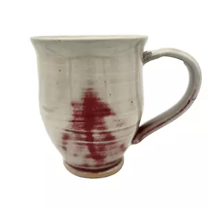 Studio Pottery Coffee Mug Gray and Oxblood Red Glaze White Clay Body Signed - Picture 1 of 8
