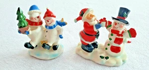 VINTAGE SANTA SNOWMAN FIGURINES SET (2) SANTA & FROSTY & BUDDY CERAMIC XMAS VTG - Picture 1 of 6