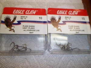 2 packs of 10 EAGLE CLAW Plain Shank Fishing Hooks 084R-10 size 10 (4465) - Picture 1 of 3