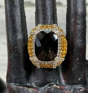 Sterling Silver, Smoky Quartz, Citrine and Topaz Dome Ring Size 7.5 - Picture 1 of 10
