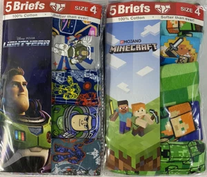 Disney Boys Briefs Buzz Light-Year and Minecraft Size 4 Lot Of 2 Packs 10 Pair - Picture 1 of 8